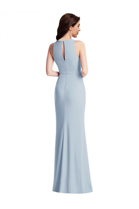 Halter Neck Long Stretch Crepe Light Sky Blue Sleeveless Formal Dress / Bridesmaid Dress Victoria