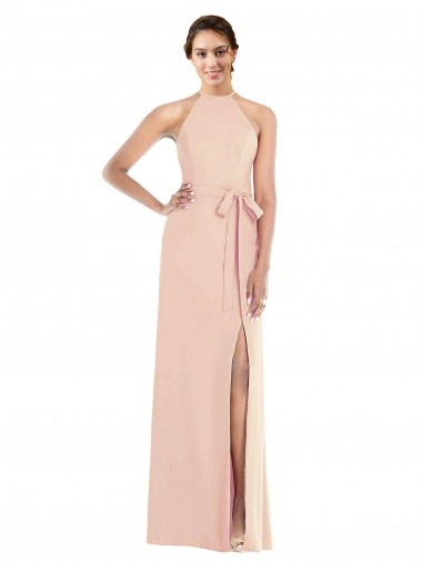 Halter Neck Long Stretch Crepe Nude Sleeveless Formal Evening Gown / Prom Dress / Bridesmaid Dress Victoria