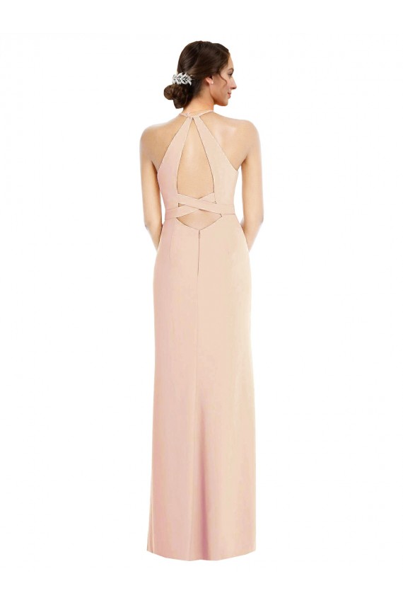 Halter Neck Long Stretch Crepe Nude Sleeveless Formal Evening Gown / Prom Dress / Bridesmaid Dress Victoria