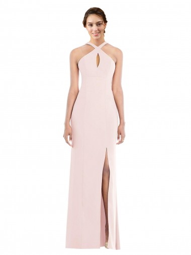 Halter Neck Long Stretch Crepe Pink Sleeveless Formal Evening Gown / Prom Dress / Bridesmaid Dress Victoria