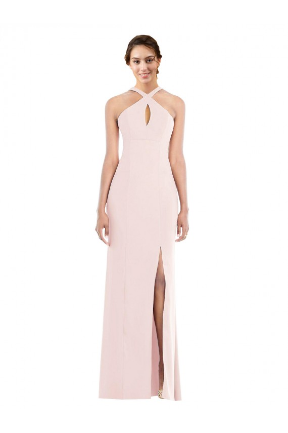 Halter Neck Long Stretch Crepe Pink Sleeveless Formal Evening Gown / Prom Dress / Bridesmaid Dress Victoria
