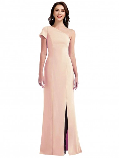 One Shoulder Long Stretch Crepe Nude Cap Sleeves Formal Evening Gown / Prom Dress / Bridesmaid Dress Victoria