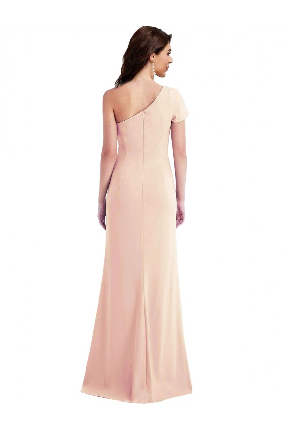 One Shoulder Long Stretch Crepe Nude Cap Sleeves Formal Evening Gown / Prom Dress / Bridesmaid Dress Victoria
