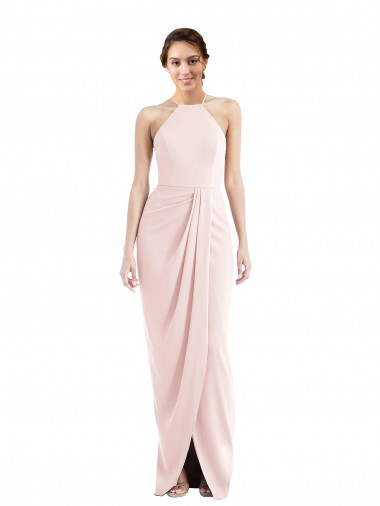 Halter Neck Long Stretch Crepe Pink Sleeveless Semi Formal Evening Dress / Prom Dress / Bridesmaid Dress Victoria