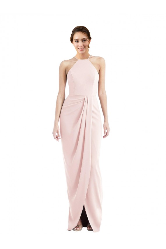 Halter Neck Long Stretch Crepe Pink Sleeveless Semi Formal Evening Dress / Prom Dress / Bridesmaid Dress Victoria