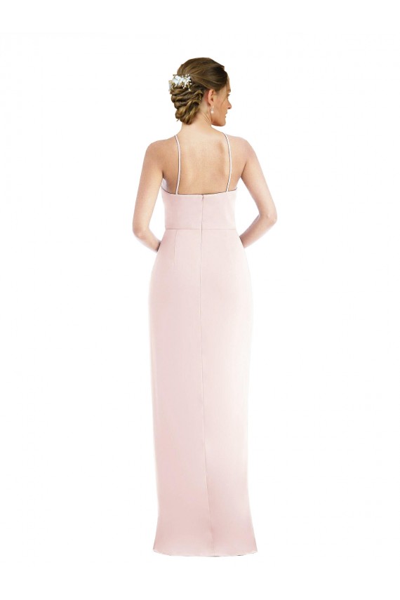 Halter Neck Long Stretch Crepe Pink Sleeveless Semi Formal Evening Dress / Prom Dress / Bridesmaid Dress Victoria
