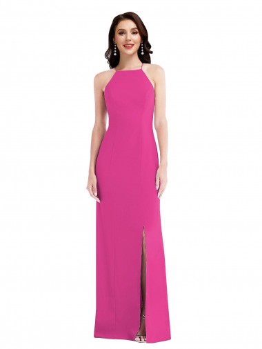 High Neck Long Stretch Crepe Fuchsia Sleeveless Formal Evening Gown / Prom Dress / Bridesmaid Dress Victoria