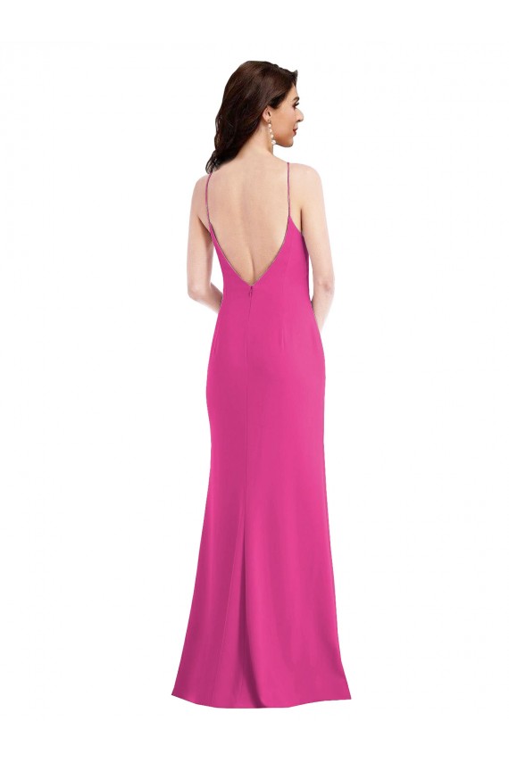 High Neck Long Stretch Crepe Fuchsia Sleeveless Formal Evening Gown / Prom Dress / Bridesmaid Dress Victoria