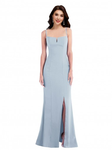 Spaghetti Straps Long Stretch Crepe Light Sky Blue Sleeveless Formal Evening Gown / Prom Dress / Bridesmaid Dress Victoria