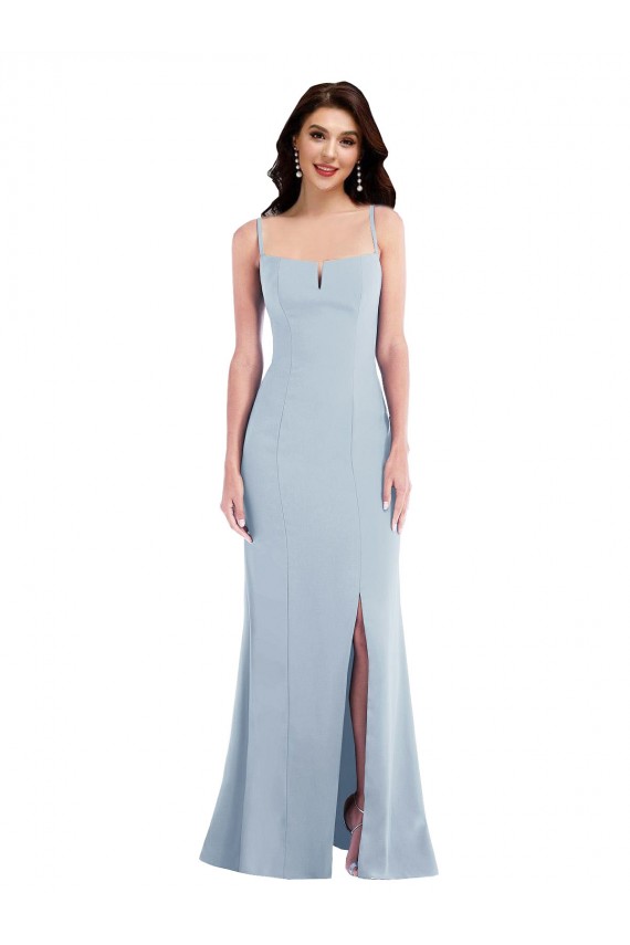 Spaghetti Straps Long Stretch Crepe Light Sky Blue Sleeveless Formal Evening Gown / Prom Dress / Bridesmaid Dress Victoria