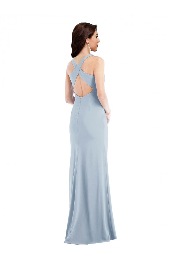 V-Neck Long Stretch Crepe Light Sky Blue Sleeveless Evening Dress / Bridesmaid Dress Victoria