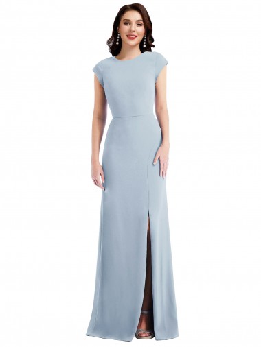 Long Stretch Crepe Light Sky Blue Cap Sleeves Formal Evening Gown / Prom Dress / Bridesmaid Dress Victoria