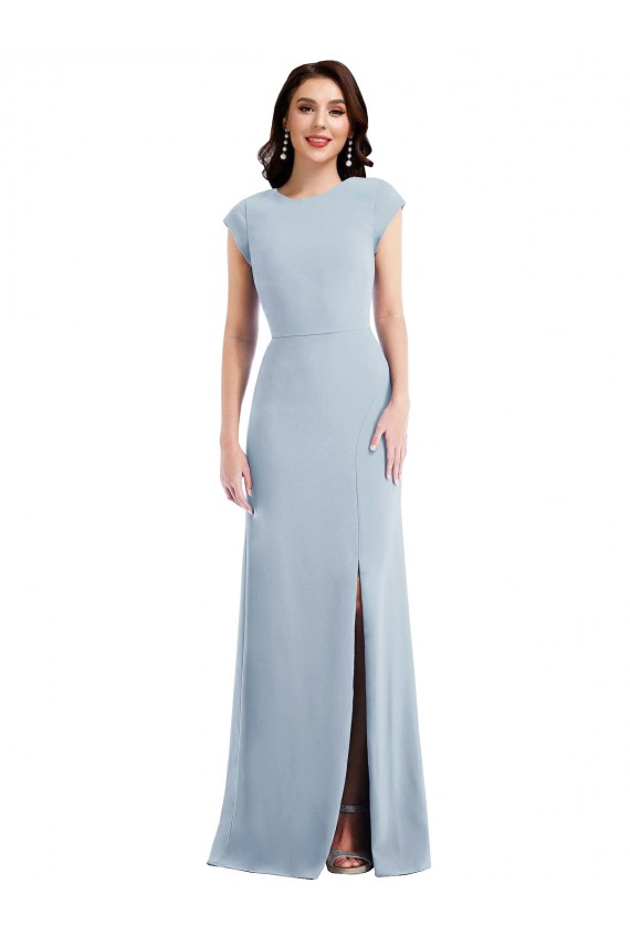 Long Stretch Crepe Light Sky Blue Cap Sleeves Formal Evening Gown / Prom Dress / Bridesmaid Dress Victoria