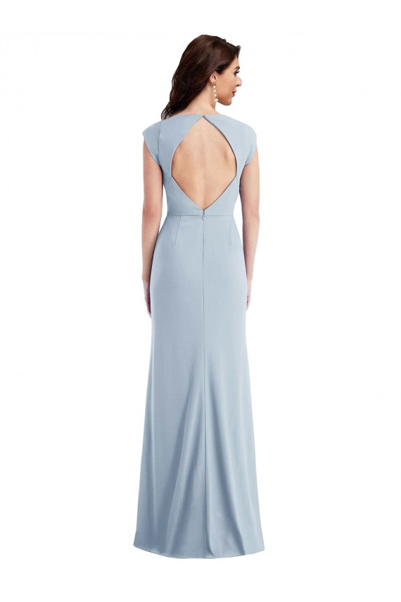 Long Stretch Crepe Light Sky Blue Cap Sleeves Formal Evening Gown / Prom Dress / Bridesmaid Dress Victoria