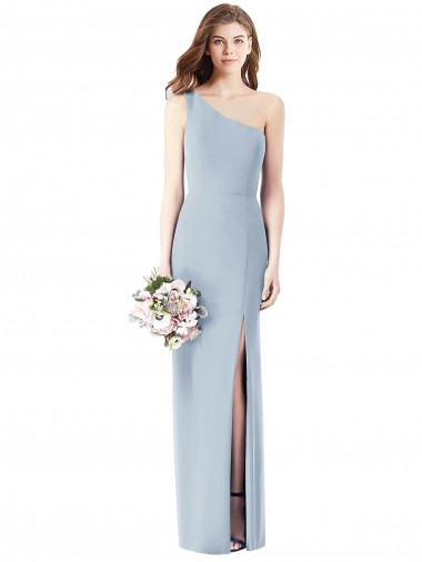 One Shoulder Long Stretch Crepe Light Sky Blue Sleeveless Semi Formal Evening Dress / Prom Dress / Bridesmaid Dress Victoria