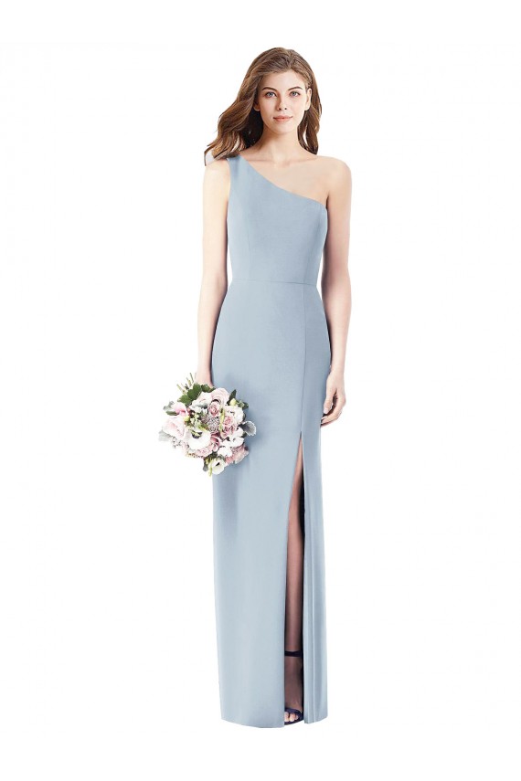 One Shoulder Long Stretch Crepe Light Sky Blue Sleeveless Semi Formal Evening Dress / Prom Dress / Bridesmaid Dress Victoria
