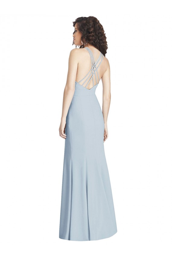 Halter Neck Long Stretch Crepe Light Sky Blue Sleeveless Evening Dress / Bridesmaid Dress Victoria