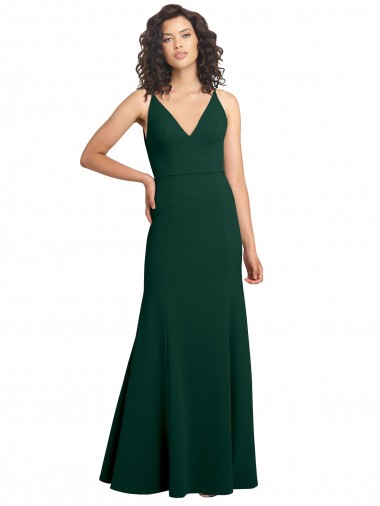 V-Neck Long Stretch Crepe Midnight Green Sleeveless Formal Dress / Bridesmaid Dress Victoria