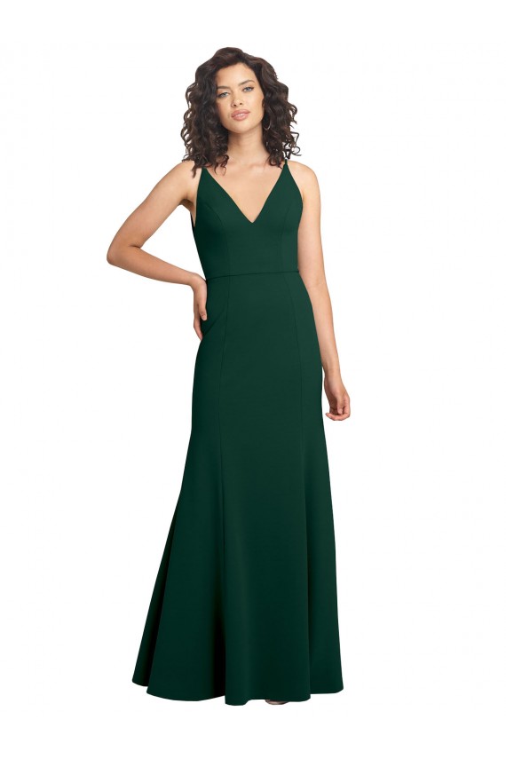 V-Neck Long Stretch Crepe Midnight Green Sleeveless Formal Dress / Bridesmaid Dress Victoria