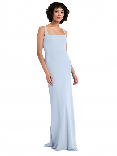 Square Neck Long Stretch Crepe Light Sky Blue Sleeveless Prom Dress / Bridesmaid Dress Victoria