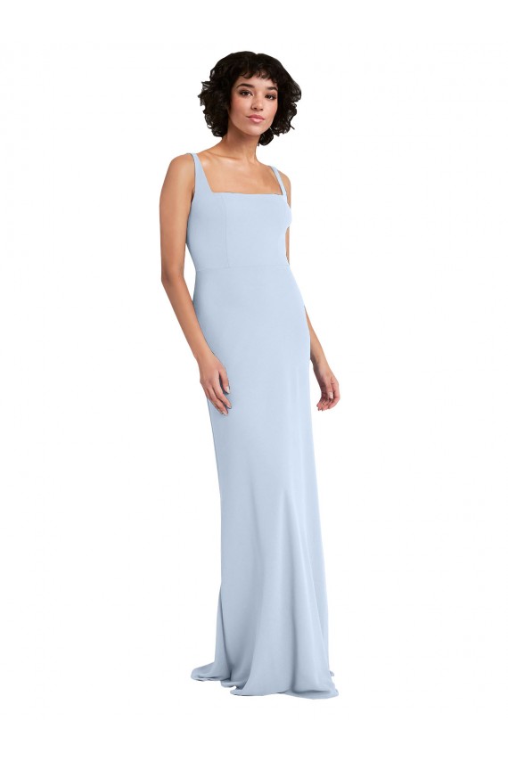 Square Neck Long Stretch Crepe Light Sky Blue Sleeveless Prom Dress / Bridesmaid Dress Victoria