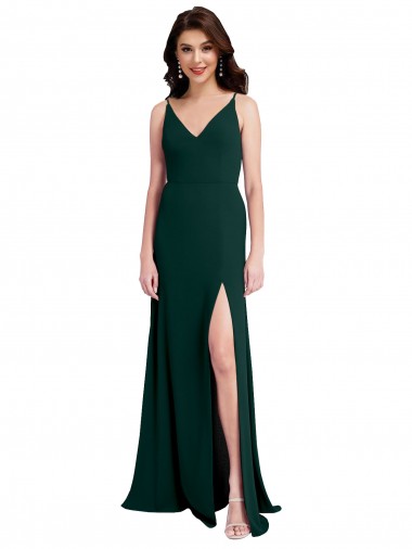 V-Neck Long Stretch Crepe Midnight Green Sleeveless Formal Evening Gown / Prom Dress / Bridesmaid Dress Victoria