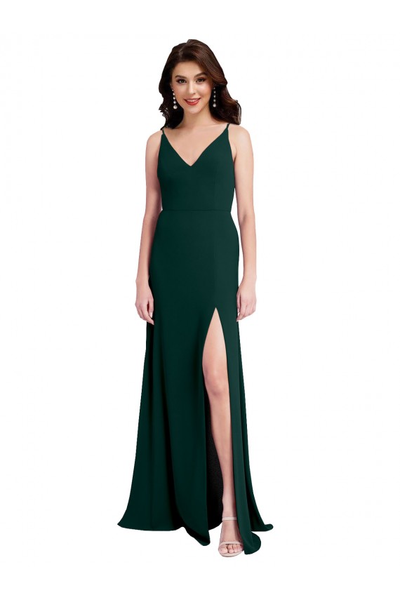 V-Neck Long Stretch Crepe Midnight Green Sleeveless Formal Evening Gown / Prom Dress / Bridesmaid Dress Victoria