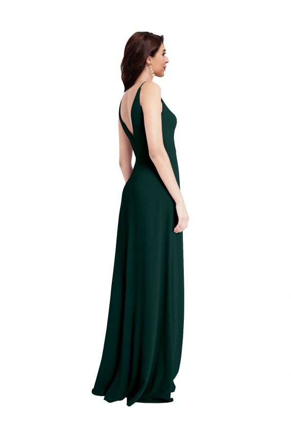 V-Neck Long Stretch Crepe Midnight Green Sleeveless Formal Evening Gown / Prom Dress / Bridesmaid Dress Victoria