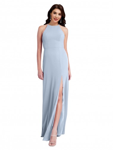 High Neck Long Stretch Crepe Light Sky Blue Sheath Sleeveless Formal Evening Gown / Prom Dress / Bridesmaid Dress Victoria