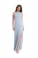 High Neck Long Stretch Crepe Light Sky Blue Sheath Sleeveless Formal Evening Gown / Prom Dress / Bridesmaid Dress Victoria
