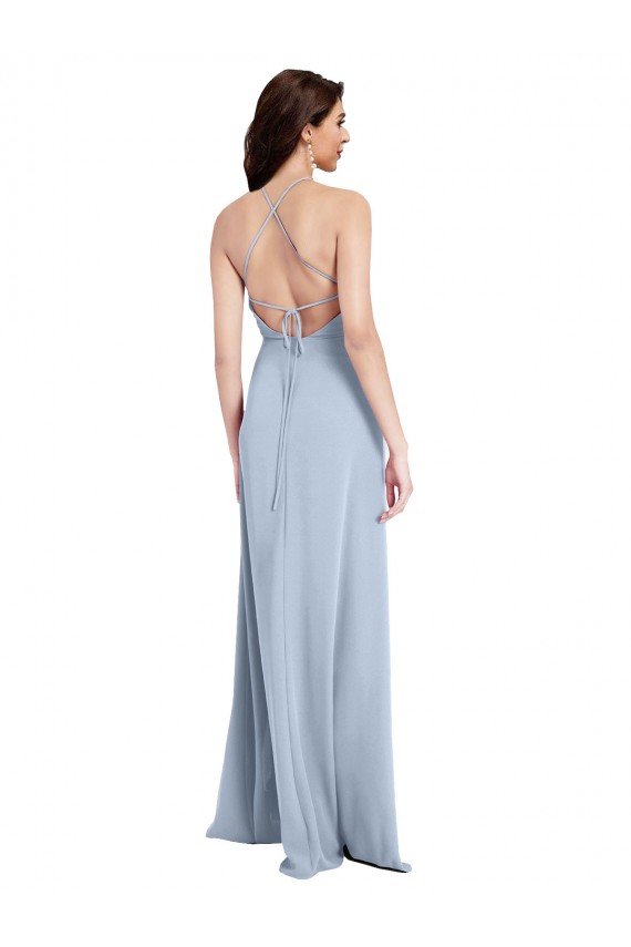 High Neck Long Stretch Crepe Light Sky Blue Sheath Sleeveless Formal Evening Gown / Prom Dress / Bridesmaid Dress Victoria