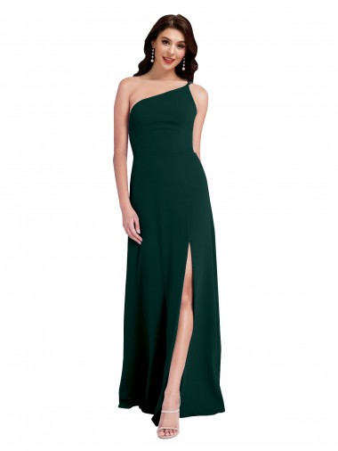 One Shoulder Long Stretch Crepe Midnight Green Sleeveless Formal Evening Gown / Prom Dress / Bridesmaid Dress Victoria