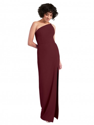 One Shoulder Long Stretch Crepe Burgundy Gold Sleeveless Formal Evening Gown / Prom Dress / Bridesmaid Dress Victoria