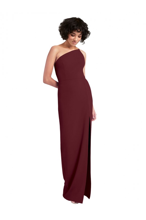 One Shoulder Long Stretch Crepe Burgundy Gold Sleeveless Formal Evening Gown / Prom Dress / Bridesmaid Dress Victoria