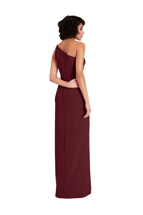 One Shoulder Long Stretch Crepe Burgundy Gold Sleeveless Formal Evening Gown / Prom Dress / Bridesmaid Dress Victoria