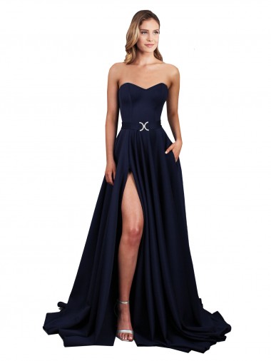 High Neck Long Stretch Crepe Dark Navy A-Line Sleeveless Formal Dress / Bridesmaid Dress Victoria