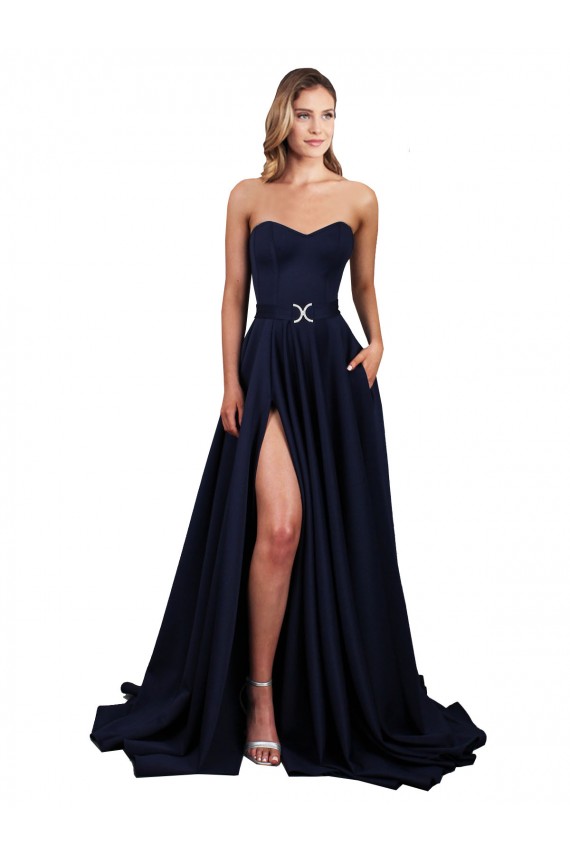 High Neck Long Stretch Crepe Dark Navy A-Line Sleeveless Formal Dress / Bridesmaid Dress Victoria