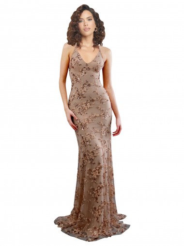 High Neck Long Stretch Crepe & Sequin Tulle Rose Gold Sleeveless Formal Evening Gown / Prom Dress / Bridesmaid Dress Victoria