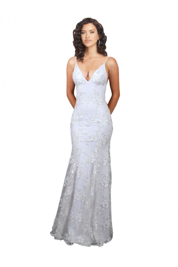 High Neck Long Stretch Crepe & Sequin Tulle White Sleeveless Formal Evening Gown / Prom Dress / Bridesmaid Dress Victoria