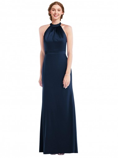 High Neck Long Stretch Crepe Dark Navy Sleeveless Semi Formal Evening Dress / Prom Dress / Bridesmaid Dress Victoria