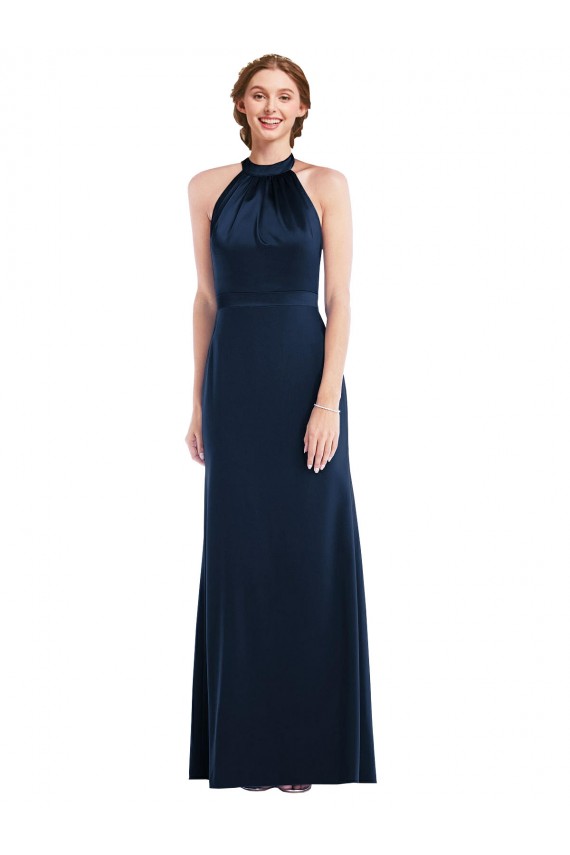 High Neck Long Stretch Crepe Dark Navy Sleeveless Semi Formal Evening Dress / Prom Dress / Bridesmaid Dress Victoria