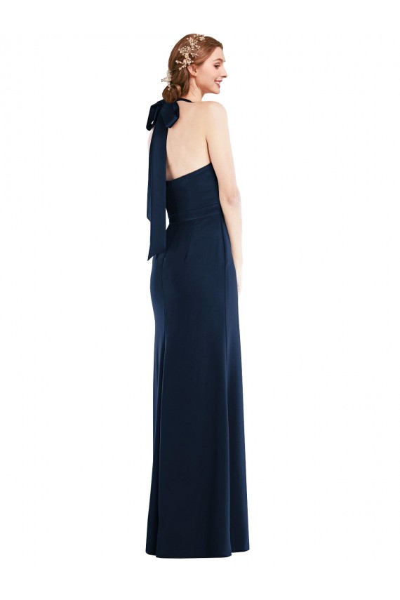 High Neck Long Stretch Crepe Dark Navy Sleeveless Semi Formal Evening Dress / Prom Dress / Bridesmaid Dress Victoria
