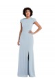 Jewel Neck Long Stretch Crepe Light Sky Blue Cap Sleeves Semi Formal Evening Dress / Bridesmaid Dress Victoria
