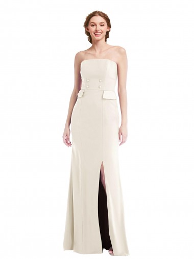 Strapless Long Stretch Crepe Ivory Sleeveless Semi Formal Evening Dress / Prom Dress / Bridesmaid Dress Victoria