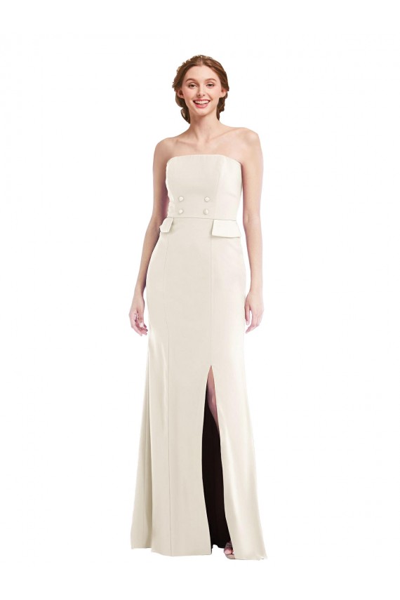 Strapless Long Stretch Crepe Ivory Sleeveless Semi Formal Evening Dress / Prom Dress / Bridesmaid Dress Victoria