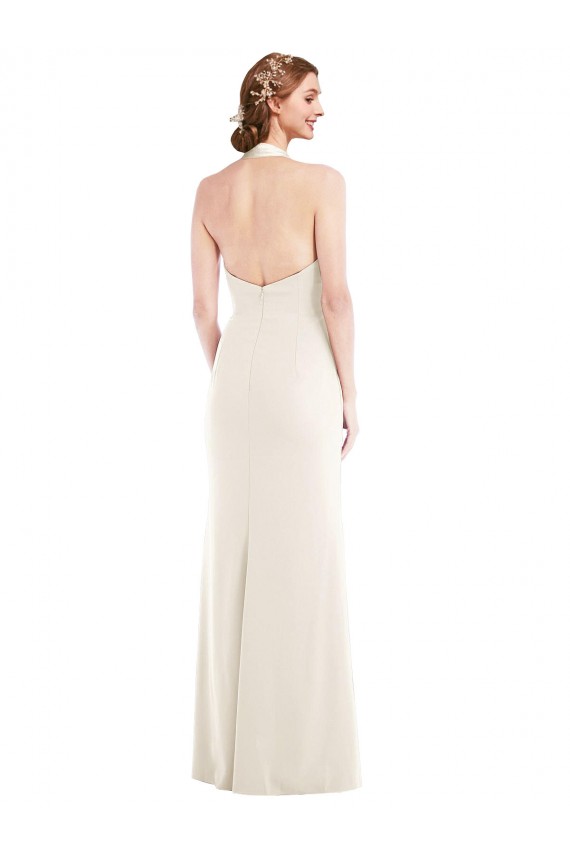 Halter Neck Long Stretch Crepe Ivory Sleeveless Semi Formal Evening Dress / Prom Dress / Bridesmaid Dress Victoria