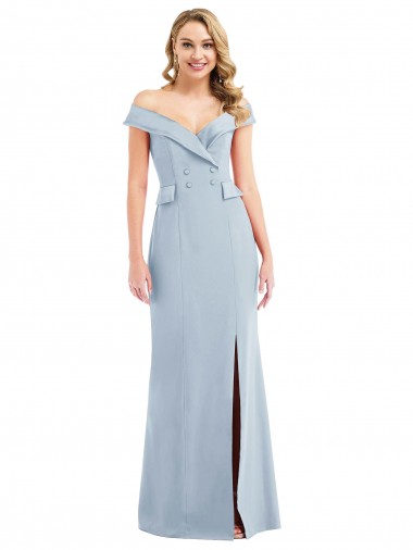 Off the Shoulder Long Stretch Crepe Light Sky Blue Sleeveless Semi Formal Evening Dress / Prom Dress / Bridesmaid Dress Victoria