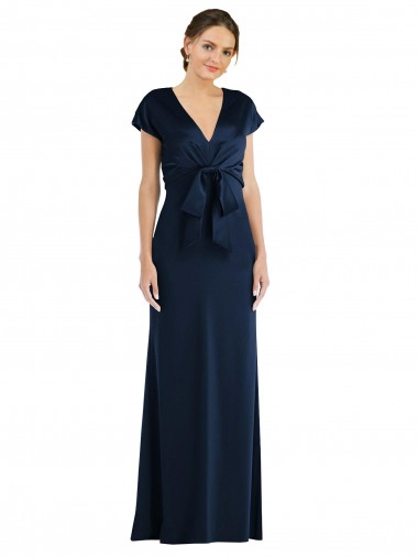 Off the Shoulder Long Stretch Crepe Dark Navy Cap Sleeves Formal Evening Gown / Prom Dress / Bridesmaid Dress Victoria