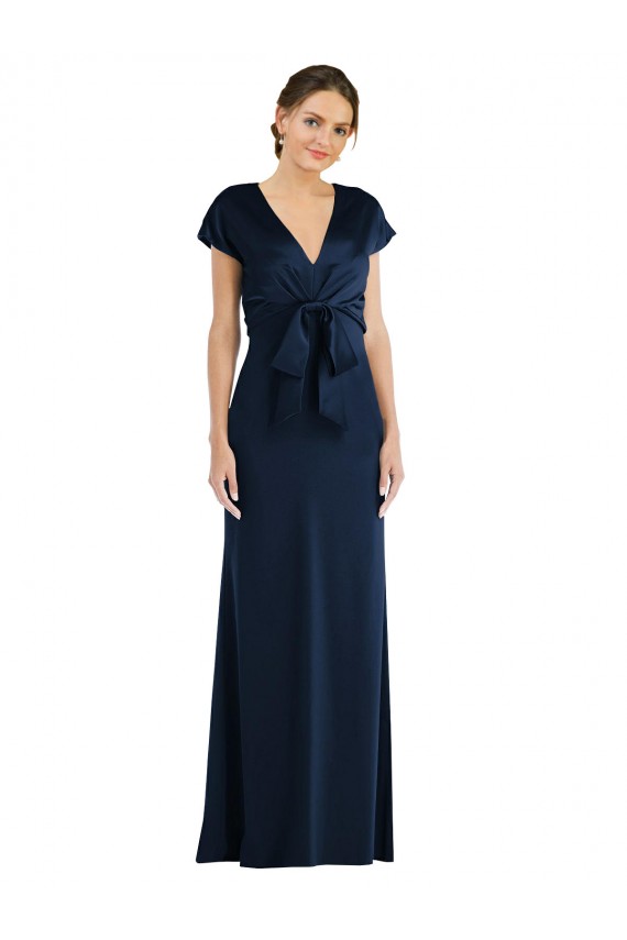 Off the Shoulder Long Stretch Crepe Dark Navy Cap Sleeves Formal Evening Gown / Prom Dress / Bridesmaid Dress Victoria