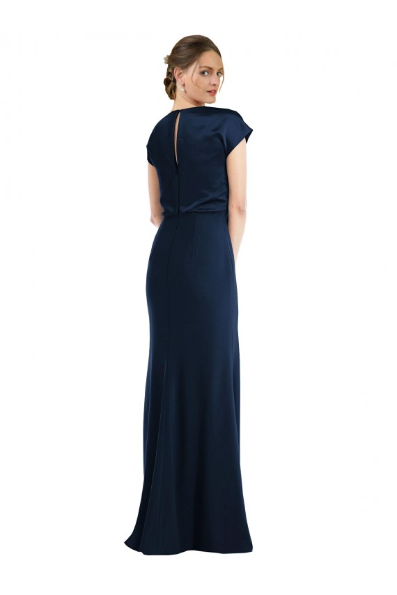 Off the Shoulder Long Stretch Crepe Dark Navy Cap Sleeves Formal Evening Gown / Prom Dress / Bridesmaid Dress Victoria